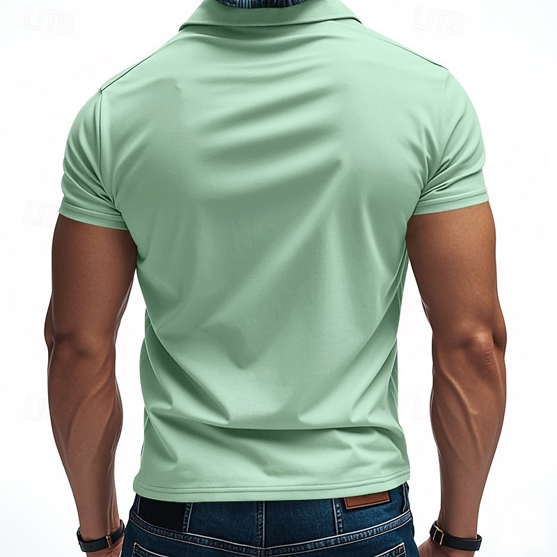Men's Golf Shirt Pique Polo Shirt Business Casual Ribbed Polo Collar Short Sleeve Fashion Basic Solid Color Buttons Summer Spring &  Fall Regular Fit Black White Light Green Navy Blue Light Grey Golf3