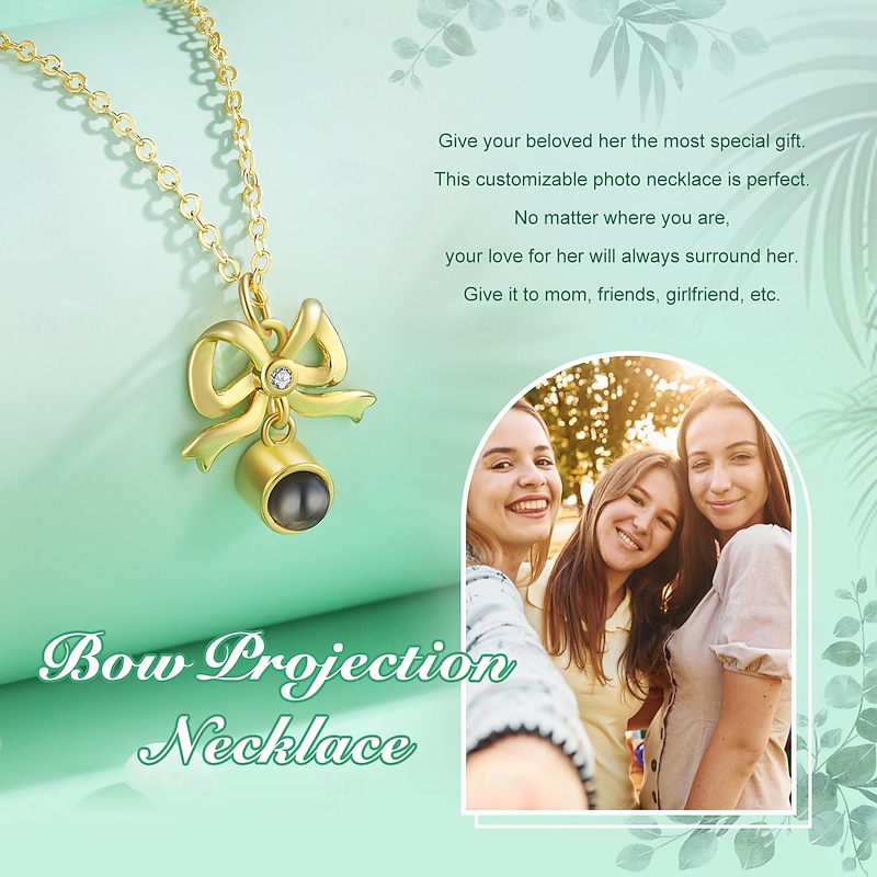 Personalized Bowknot Necklace Custom Best Gift for Mom – Photo Projection Pendant, Perfect for Women's Day, Mother's Day, Valentine's Day, Christmas, or Birthday3