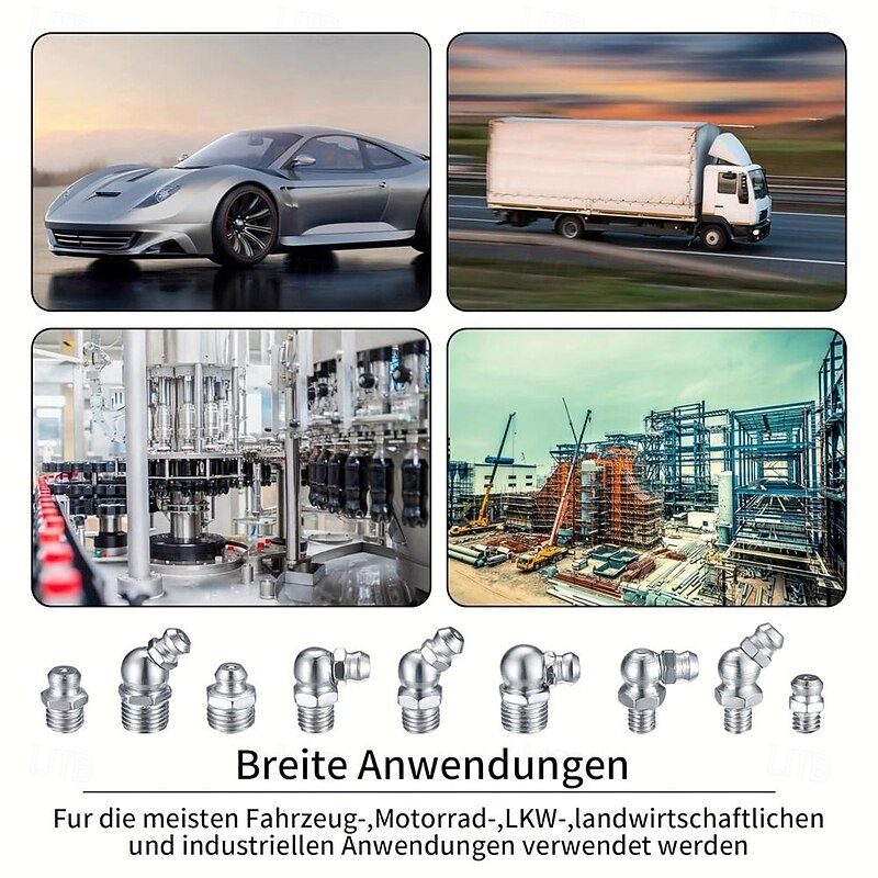 60-Piece Premium Metric Grease Nipple Zerk Fitting Kit - Complete Assortment of M6 M8 M10 Sizes with 180 45 90 Angles for Efficient Grease Gun Lubrication - Durable Metal Construction Polished4