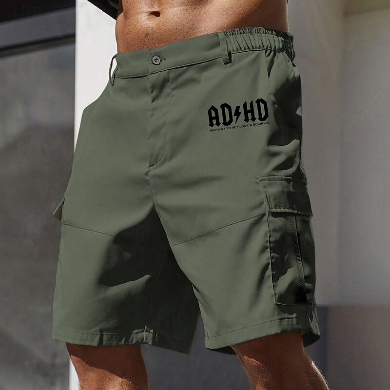 Men's Cargo Shorts Work Shorts Elastic Waist Multi Pocket Letter Print Knee Length Sports Outdoor Casual Camping & Hiking Classic Shorts Black Army Green Micro-elastic3