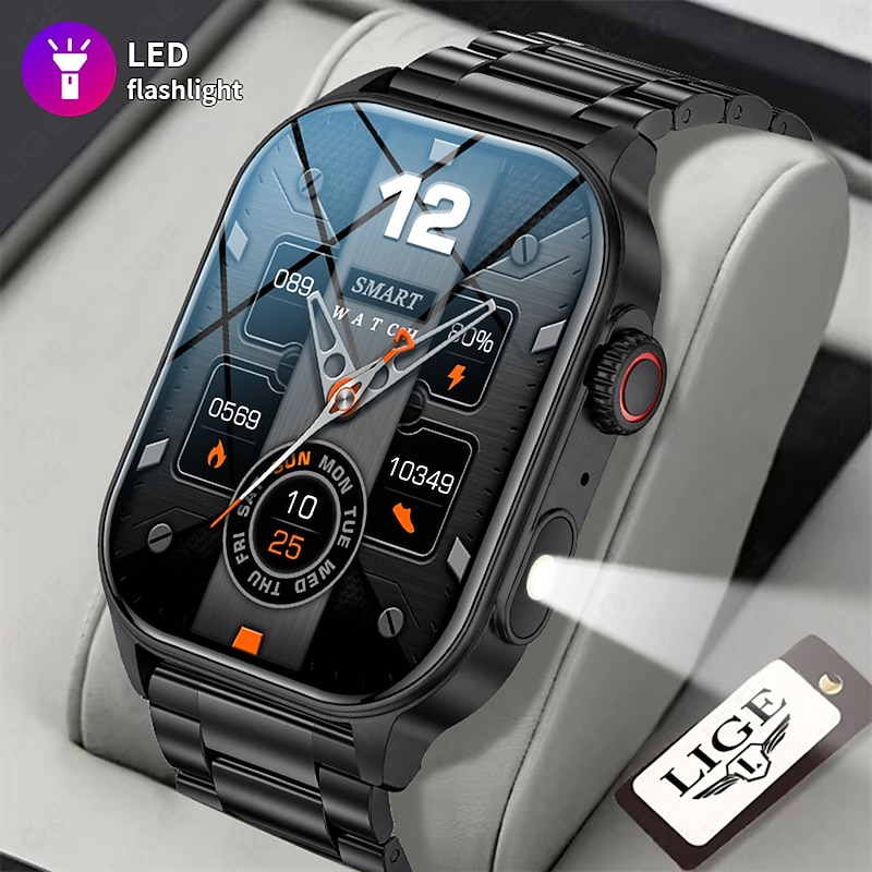LIGE BWKM02 Smart Watch 1.96 inch Smartwatch Fitness Running Watch Bluetooth Call Reminder Activity Tracker Alarm Clock Compatible with Android iOS Women Men Hands-Free Calls Waterproof Message
