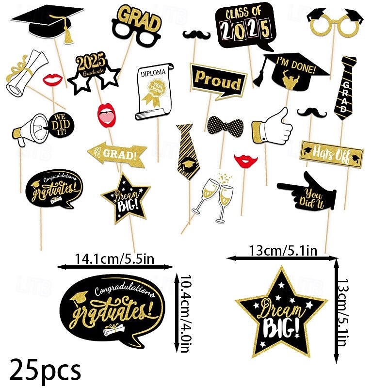 25pcs Graduation Party Photo Props, 2025 Graduation Ceremony Decoration, Photo Booth Background Decor for Graduation Celebrations3
