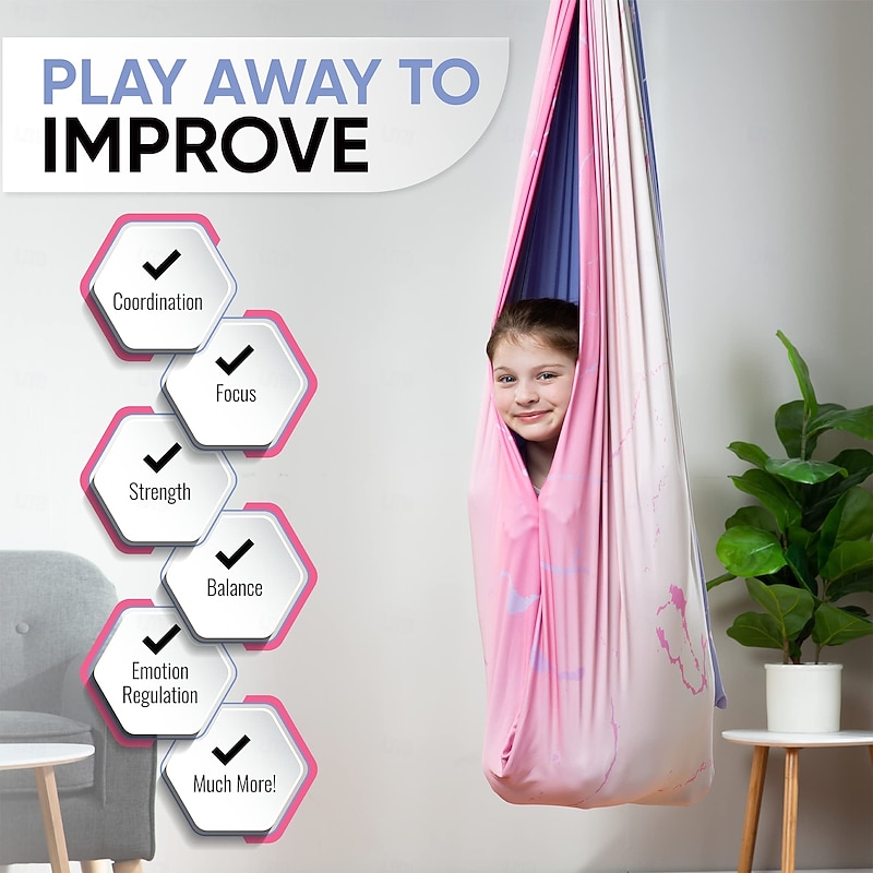 Indoor Sensory Swing for Kids or Outdoor Use Holds 300 lbs, Double Layered and 360  Degree Rotation, Calming Compression Therapy Swing Hammock for Kids and Adults, Comes with All Hardware Sensory Move4