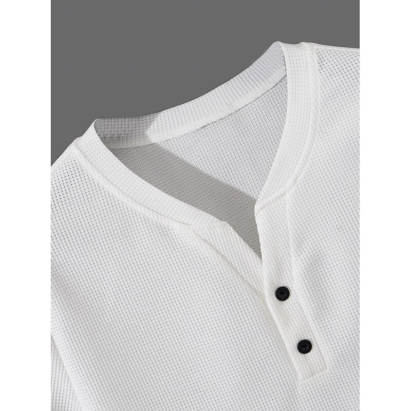 Men's Waffle Henley Shirt Tee Short Sleeve Solid Color Plain Knitwear Buttons Henley Outdoor Casual Daily Summer Spring &  Fall Black White Blue Henley T-Shirt3