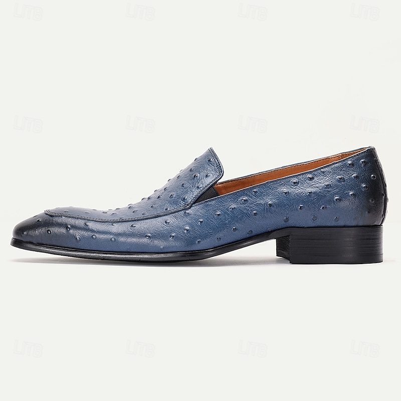Men's Luxurious Cognac Ostrich Pattern Leather Slip-On Loafers - Premium Footwear for Kentucky Derby and Special Events4