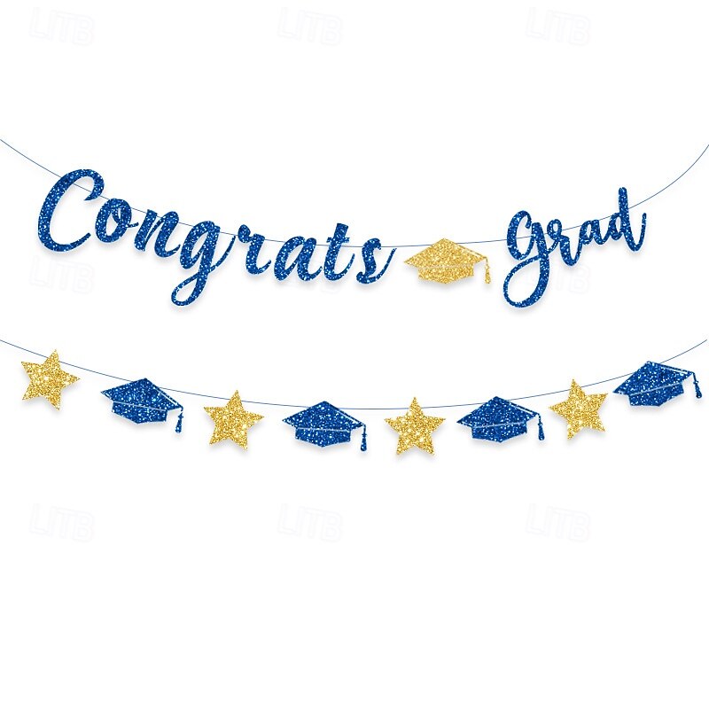 Graduation Party Backdrop Decor, "CONGRATS GRAD" Banner and Streamers, Graduation Ceremony Decoration, Pennant Flags and Hanging Banners for Party4