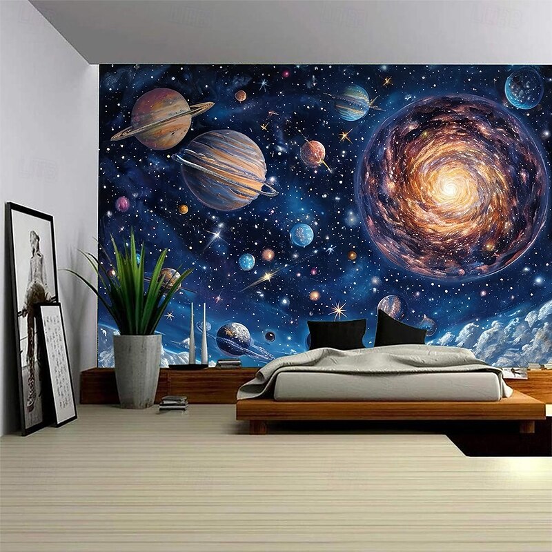 Planet Universe Hanging Tapestry Wall Art Large Tapestry Mural Decor Photograph Backdrop Blanket Curtain Home Bedroom Living Room Decoration Black Gold4