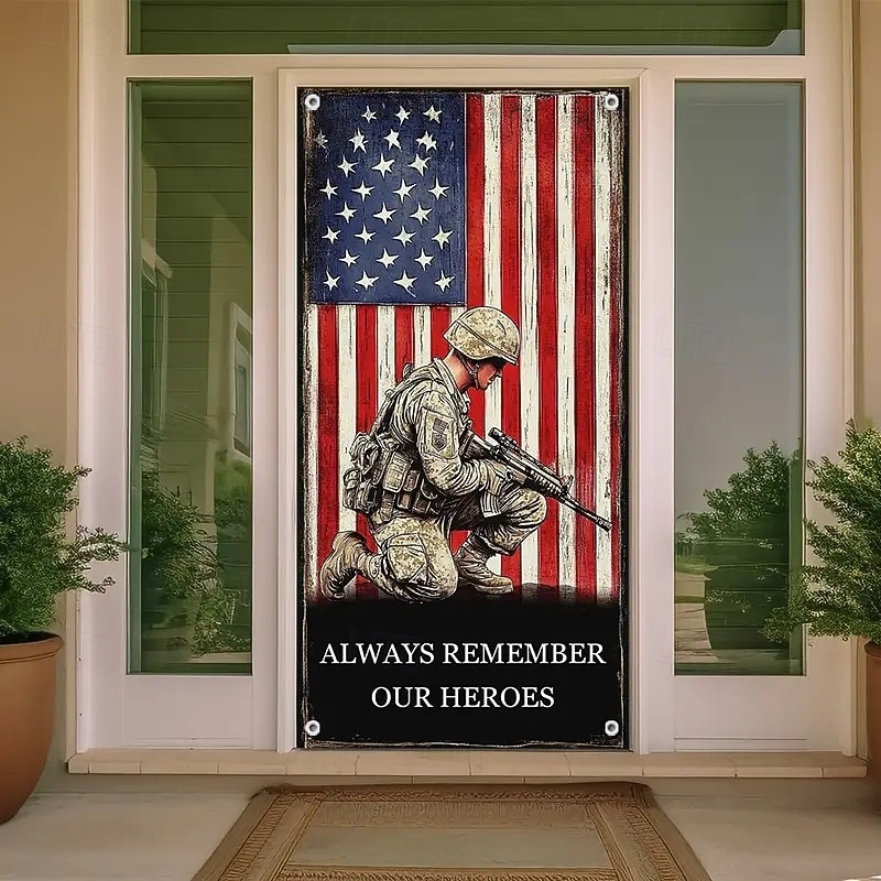4th of July Veteran's Day Door Decorations Door Covers American Door Tapestry Door Curtain Decoration Backdrop Indoor/Outdoor Door Banner for Front Door Farmhouse