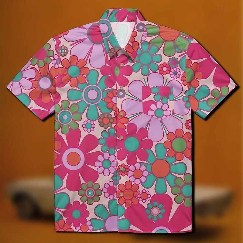 Retro Vintage 1970s Shirt Aloha Shirt Hippie Disco Floral Fancy Dress Men's Masquerade Vacation Party Pride Parade Adults' Shirt4