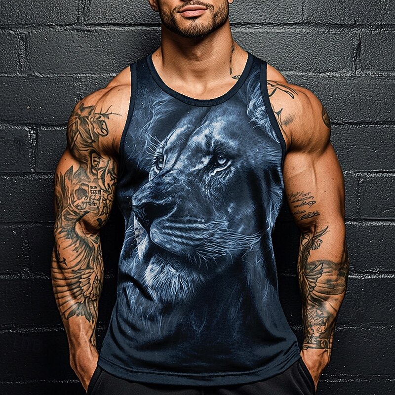 Men's Lion T Shirt Vest Top Sleeveless T shirt 3D Print Crew Neck Shirt Vacation Exaggerated Casual Holiday Red Blue Green Summer Spring Clothing Apparel S M L XL XXL XXXL