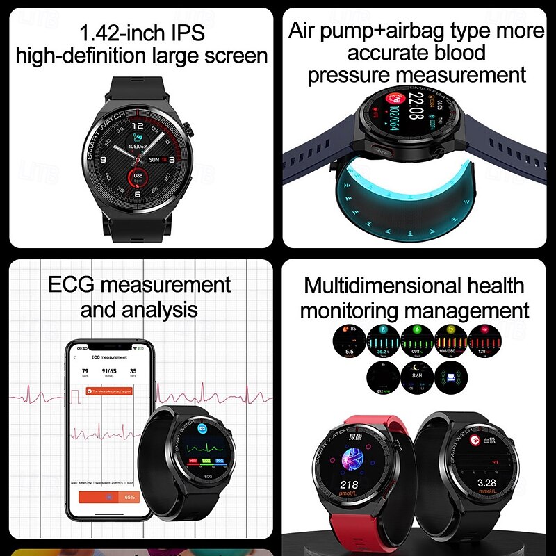696 TK62 Smart Watch 1.42 inch Smartwatch Fitness Running Watch Bluetooth ECG+PPG Pedometer Call Reminder Compatible with Android iOS Women Men Hands-Free Calls Message Reminder IP 67 47mm Watch Case3