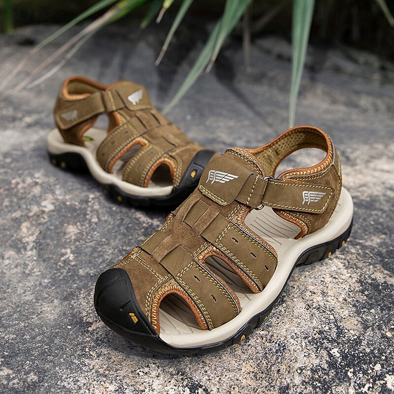 Men's Green and Brown Multi-Strap Sports Sandals with Adjustable Velcro and Anti-Slip Sole for Outdoor Adventures4