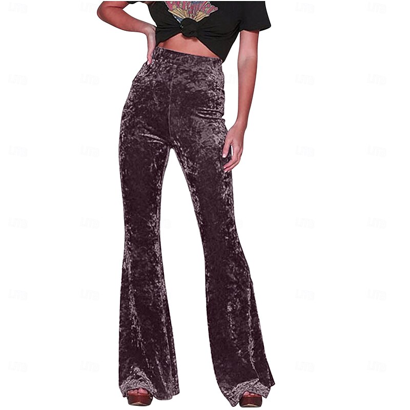 Retro Vintage 1960s Hippie Long Length Bell Bottom Pants Flared Trousers Hippie Solid Color Fancy Dress Women's Carnival Daily Wear Pride Parade Pride Month Adults' Pants3