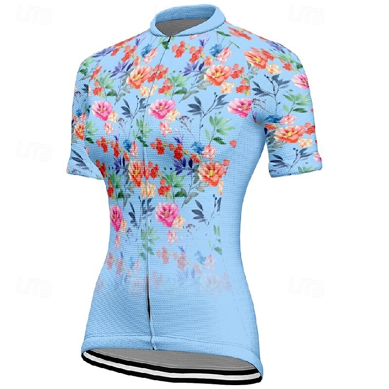 Women's Cycling Jersey Flower Short Sleeve Bike Tee Tshirt Jersey with 3 Rear Pockets Mountain Bike MTB Quick Dry Anatomic Design Wicking Breathable Sports Pink Dark Navy Blue Clothing Apparel4