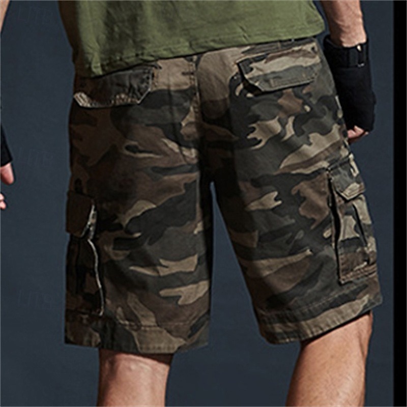 Men's Cargo Shorts Camo Shorts Shorts Summer Shorts Multi Pocket Flap Pocket Camo Plain Camouflage Comfort Wearable Knee Length Outdoor Sport Daily Fashion Casual Black Yellow3
