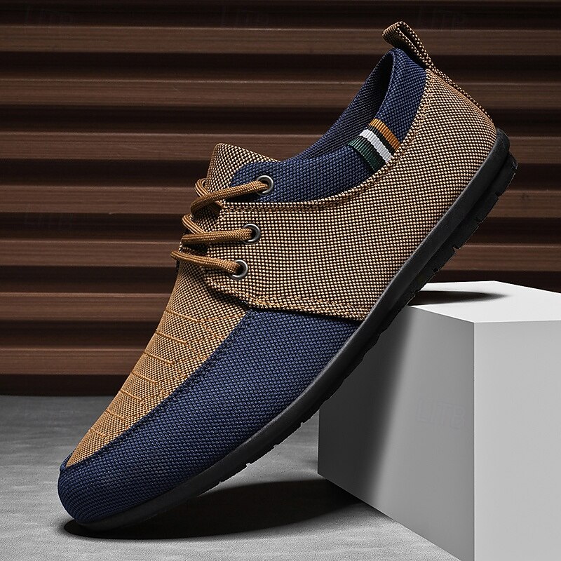 Men's Casual Lace-Up Shoes in Tan & Navy Blue, Unique Woven Design, Perfect for Everyday Style & Comfort2