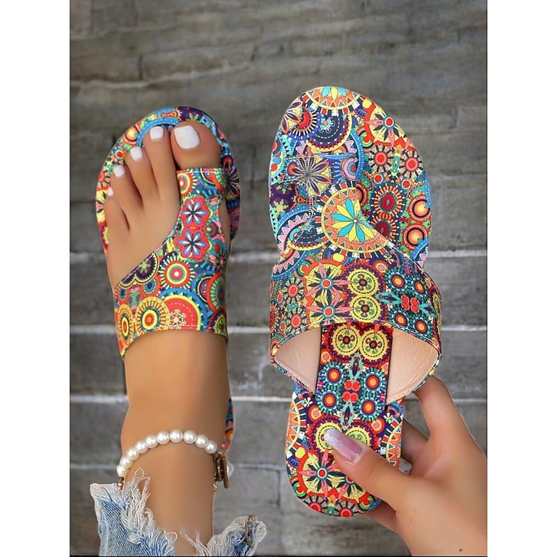 Women's Boho Paisley Print Flat Sandals – Stylish Strappy Summer Sandals for Casual Outings, Beachwear, and Vacations3