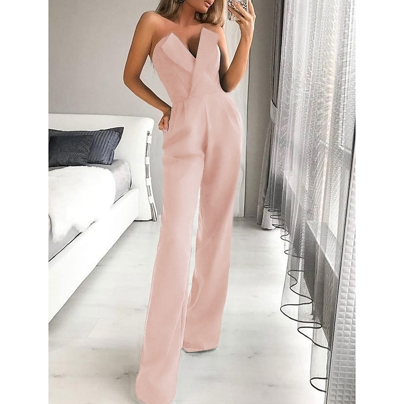 Jumpsuits Wedding Guest Dresses Tuxedo Dress Rompers Dress Party Wear Wedding Party Floor Length Sleeveless Strapless Stretch Fabric with Pocket