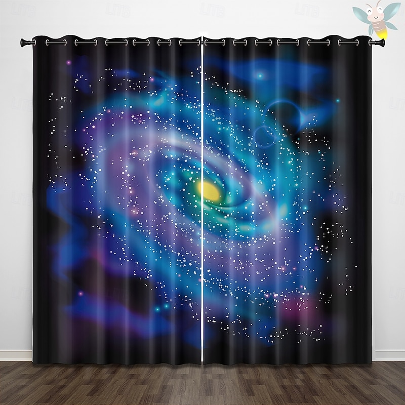 Nordic Forest Starry Sky Insulation Outdoor Balcony Rest Living Room Home Decoration 2-piece Set 3D Digital Printing Perforated Blackout Curtains2