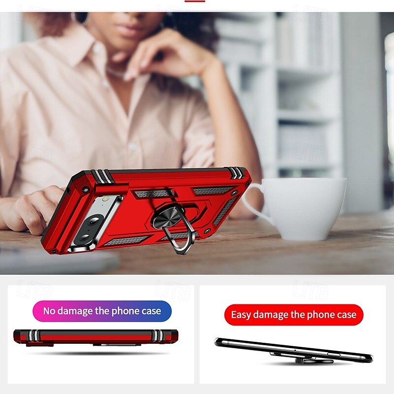 Phone Case For Google Pixel 9 Pro Pixel 9 Pro XL Pixel 8 Pro Pixel 8 Pixel 9 Pixel 7 Pixel 7 Pro Pixel 6 Pixel 6 Pro Back Cover Ring Holder Magnetic Shockproof Retro TPU PC2