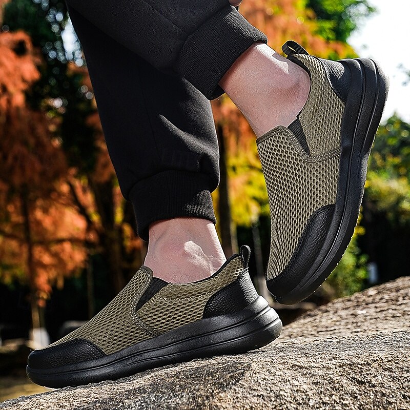 Men's Modern Slip-On Sneakers, Grey Mesh with Elastic Goring, Stylish and Comfortable Urban Shoes2
