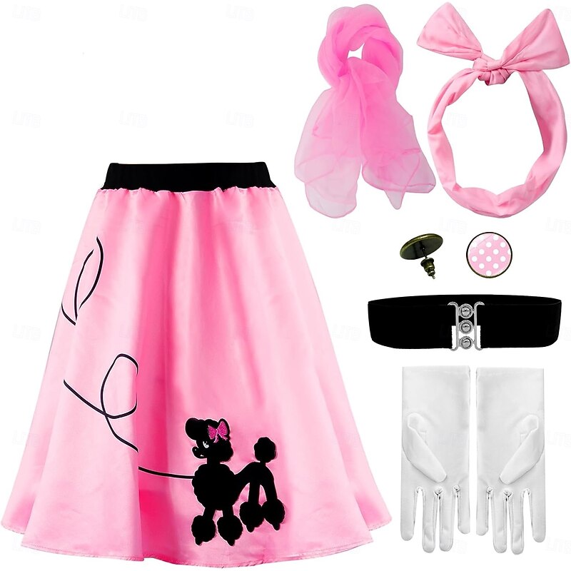 1950s Grease Outfits Poodle Skirt Costume Outfit for Women 50s Accessorie Set Dress Glove Belt Headband