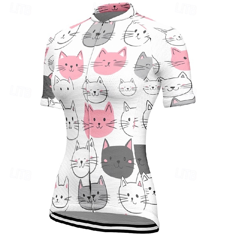 Women's Cycling Jersey Cat Short Sleeve Bike Tee Tshirt Jersey with 3 Rear Pockets Mountain Bike MTB Quick Dry Anatomic Design Wicking Breathable Sports Black White Dark Purple Clothing Apparel3