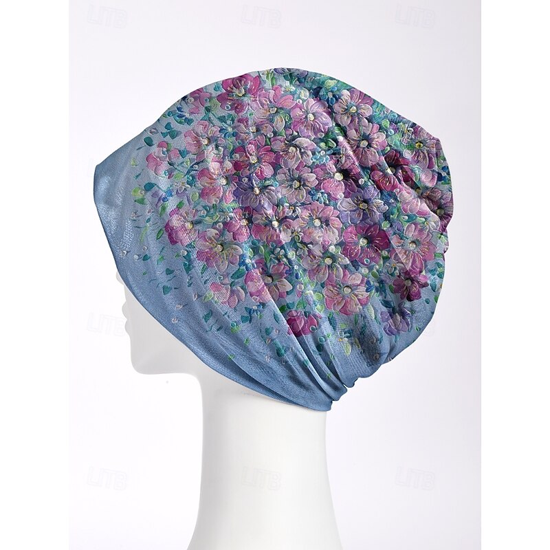 Lightweight Breathable Beanie Hat for Women – Floral Print Slouchy Cap, Soft Elastic Headwear, Can Be Used as a Neck Gaiter for Casual, Outdoor and Chemo Wear4
