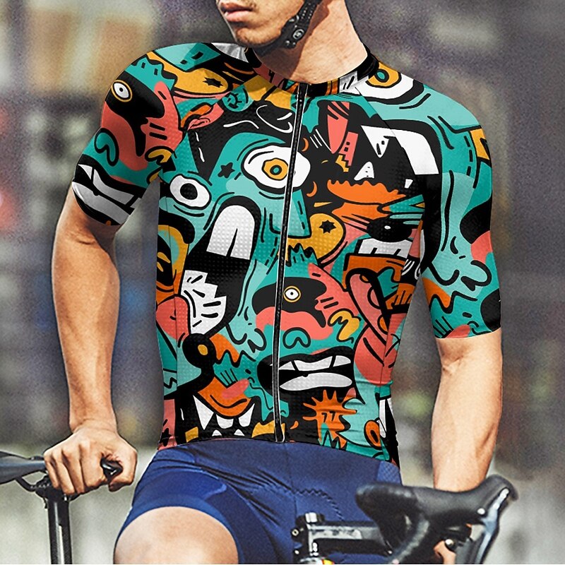 Men's Cycling Jersey Cartoon Short Sleeve Bike Tee Tshirt Jersey with 3 Rear Pockets Mountain Bike MTB Quick Dry Anatomic Design Wicking Breathable Sports Pink Blue Green Clothing Apparel2