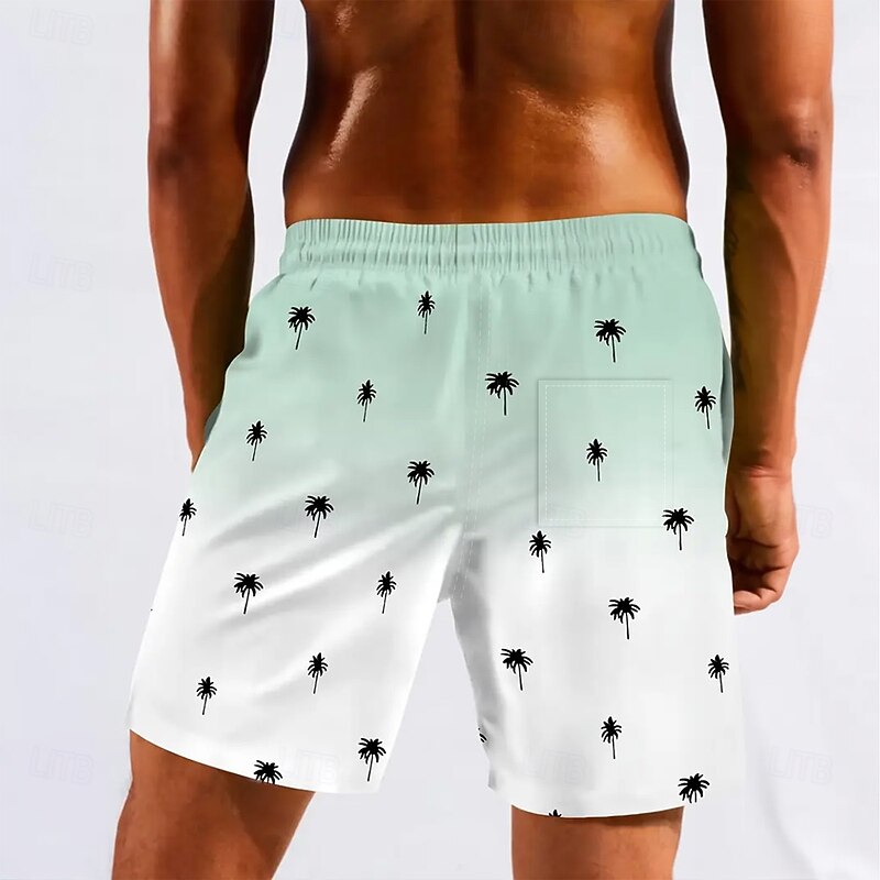 Men's Coconut Tree Gradient Color Lined Shorts 2 in 1 Board Shorts Swim Trunks Mid Waist Hawaiian Beach Wear Side Pockets With Compression Liner Elastic Drawstring Waist Designer Clothing Apparel4