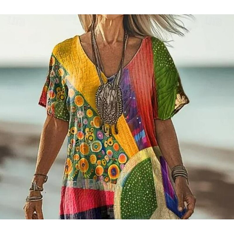 Women's Maxi Dress A Line Dress Casual Dress Sundress A Line Dress Summer Dress Bohemia Vacation Vintage Daily Regular Fit Ombre Graphic Geometric Short Sleeve V Neck Blue Purple Green Rainbow Summer2