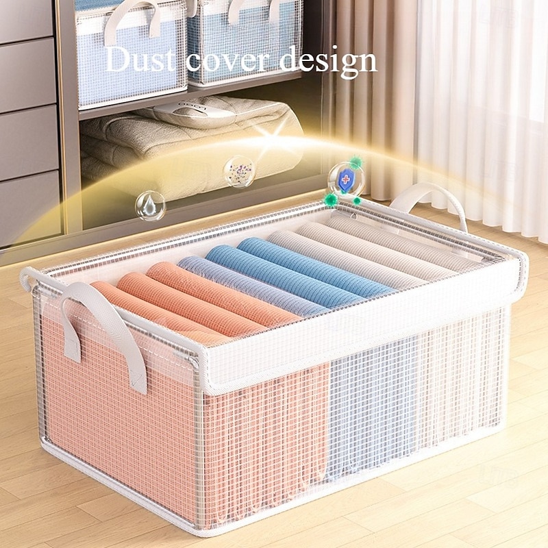 Clear Clothing Storage Box with Lid, Large Capacity Transparent Drawer Organizer, PVC Wardrobe Storage Container for Blankets, Clothes, and Fabric Organization2