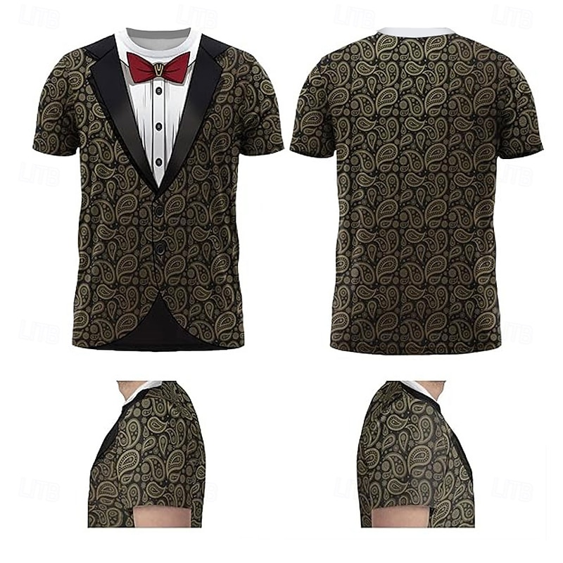 Men's Tuxedo Costume T Shirt Short Sleeve T shirt 3D Print Crew Neck Shirt Exaggerated Designer Party Holiday Club Black Summer Spring Clothing Apparel S M L XL XXL XXXL3
