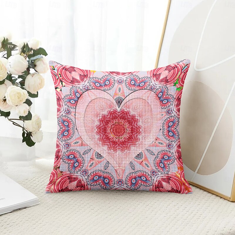 Mandala Bohemian Heart Decorative Toss Pillows Cover 1PC Soft Square Couch Cushion Case Pillowcase for Bedroom Livingroom Sofa Chair