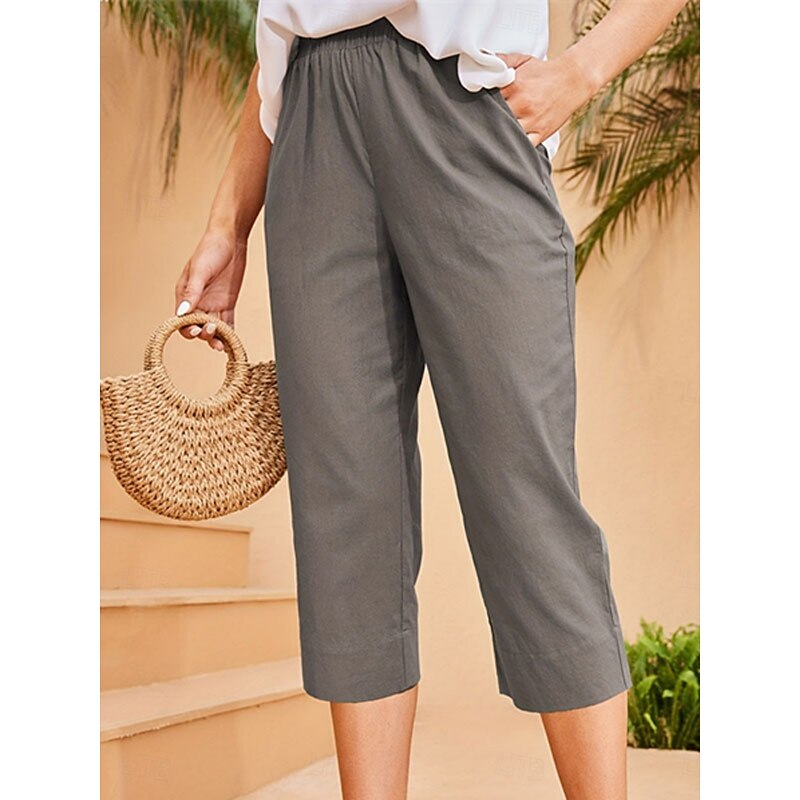 Women's Capri Pants Streetwear Casual Capris High Waist Plain Pocket Elastic Drawstring Design High Cut Breathability Soft Micro-elastic Causal Daily Wear Black Dark Navy Green Khaki Summer Spring3