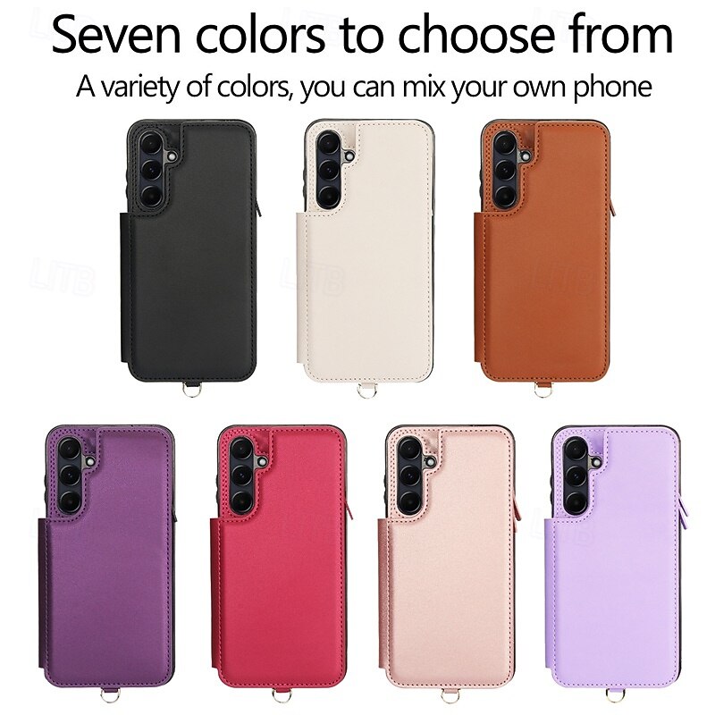 Phone Case For Samsung Galaxy S25 S24 S24 FE S23 S22 S21 Ultra Plus A16 A55 5G A35 5G A15 Back Cover with Stand Holder Zipper with Lanyard Retro TPU PU Leather2