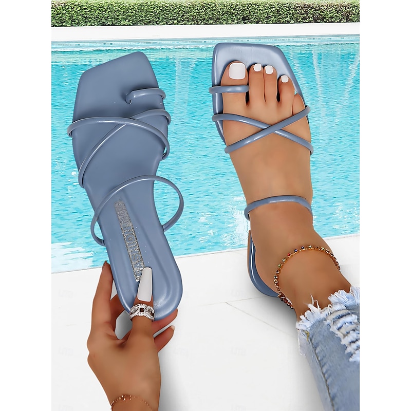 Women's Lavender Strappy Sandals – Trendy Square Toe Flat Sandals for Summer, Beach, and Casual Outings2