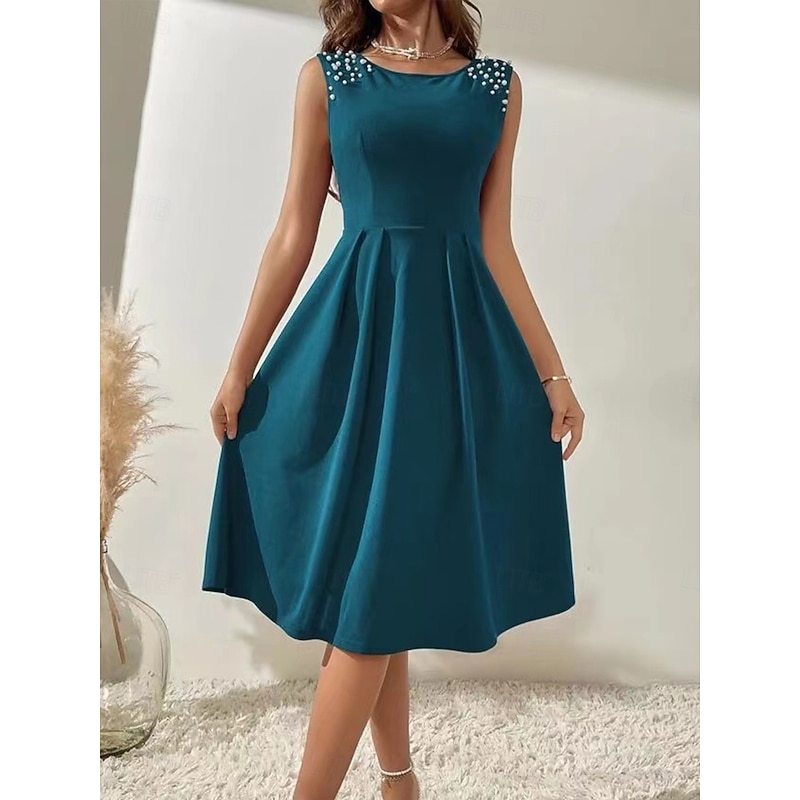 Women's Midi Dress Fit And Flare Dress Vacation Vacation Daily Regular Fit Plain Sleeveless Crew Neck Black Red Blue Summer4