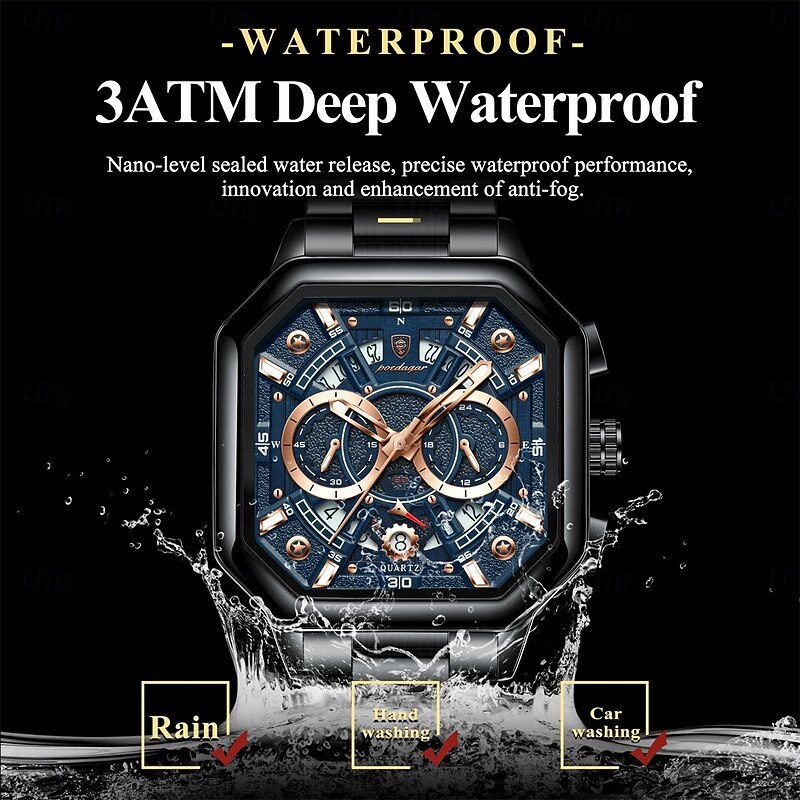 POEDAGAR Luxury Men's Quartz Clock Waterproof Luminous Chronograph Date Man Watch Stainless Steel Fashion Sports Watches2