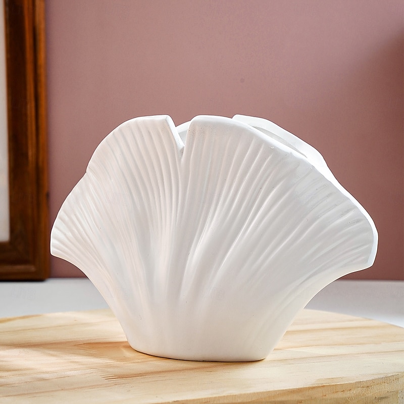 Shell-Shaped Decorative Vase, Resin Material, Solid Color Home Tabletop Decor, Flower Vase for Floral Hydroponics and Table Decoration3