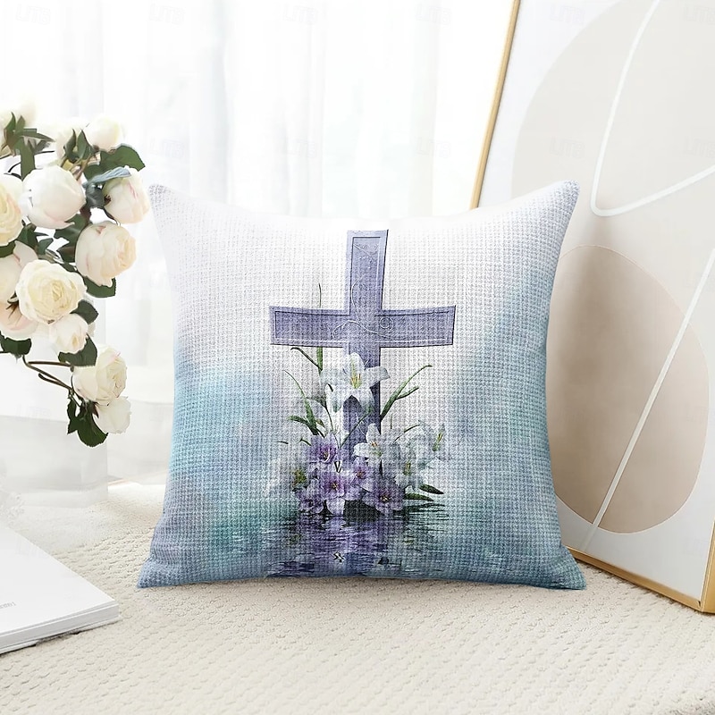Easter Decorative Toss Pillows Cover 1PC Templar Cross Soft Square Couch Cushion Case Pillowcase for Bedroom Livingroom Sofa Chair