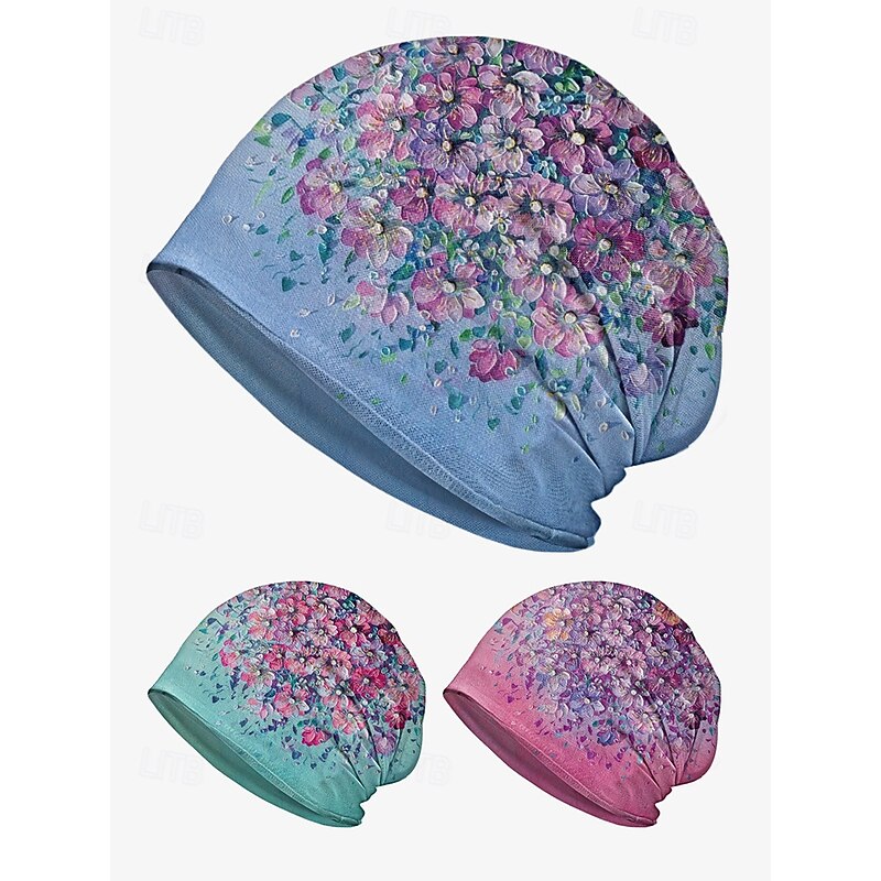 Lightweight Breathable Beanie Hat for Women – Floral Print Slouchy Cap, Soft Elastic Headwear, Can Be Used as a Neck Gaiter for Casual, Outdoor and Chemo Wear3