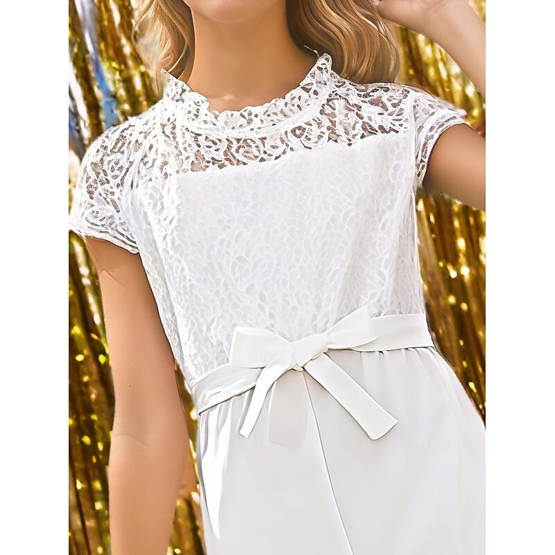 Kids Girls' Overall & Jumpsuit Solid Color Fashion Lace School 7-13 Years Summer White3