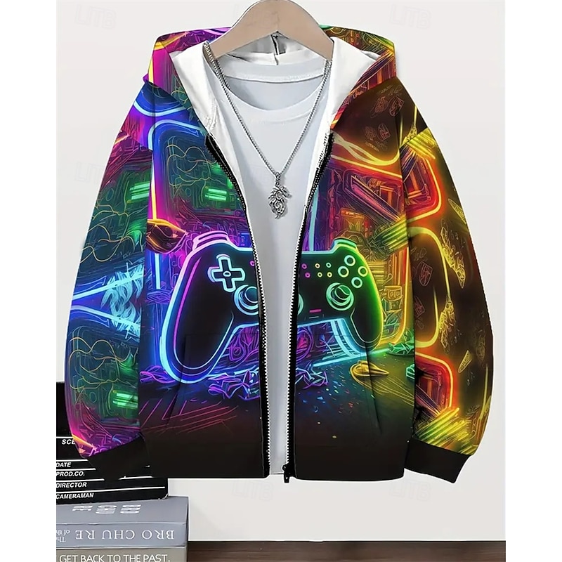 Boys 3D Game Hoodie Coat Outerwear Long Sleeve Spring Fall Adorable Sport Kids 4-12 Years Zip Street Daily Regular Fit - Main Image