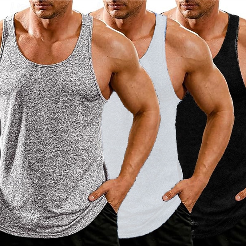 Men's Tank Top Vest Top Undershirt Sleeveless Shirt Sleeveless Crew Neck Summer Plain Fashion Designer Basic 3-Piece Vacation Street Going out Blue+White+Black Black+White+Gray Black Top Tee for Men3