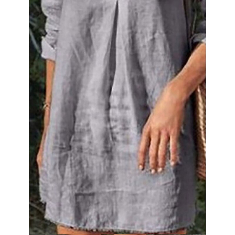 Women's Mini Dress Shift Dress Linen Casual Daily Regular Fit Graphic Long Sleeve V Neck Black White Wine Gray Summer2