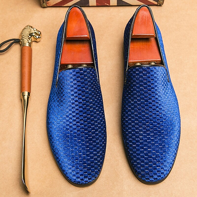 Men's Prom Shoes - Blue Textured Velvet Slip-On Loafers for Bold and Fashion-Forward Formal Wear2