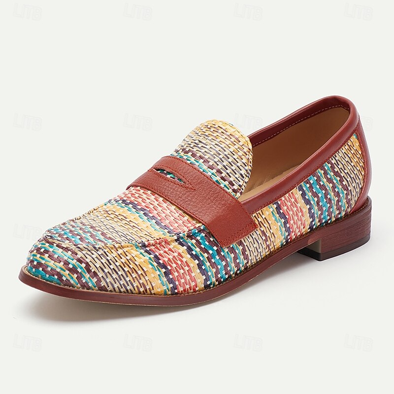Men's Multicolor Woven Penny Loafers – Vintage Nylon Knit Slip-On Dress Shoes for Smart Casual Outfits3