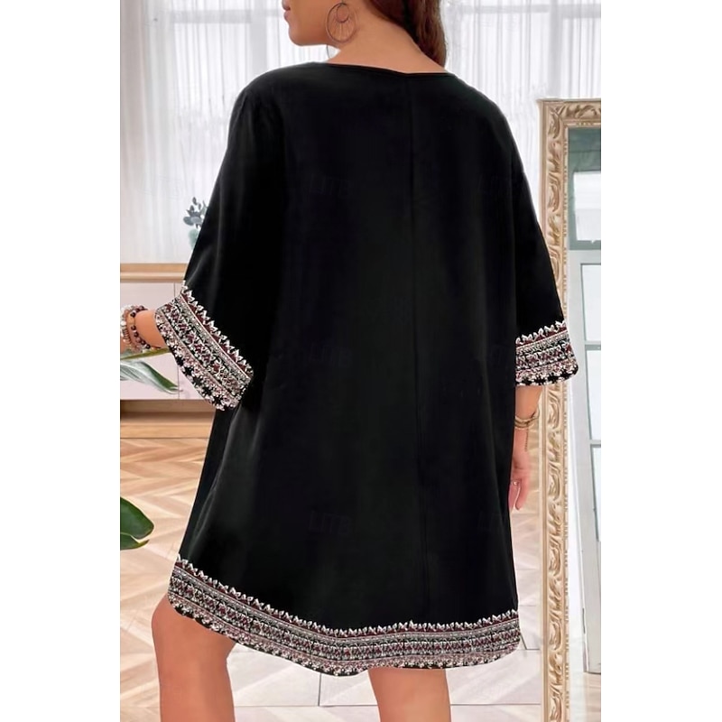 Women's Mini Dress Boho Dress Print Dress Fashion Classic Daily Beach Weekend Regular Fit Flower Half Sleeve V Neck Black Summer3