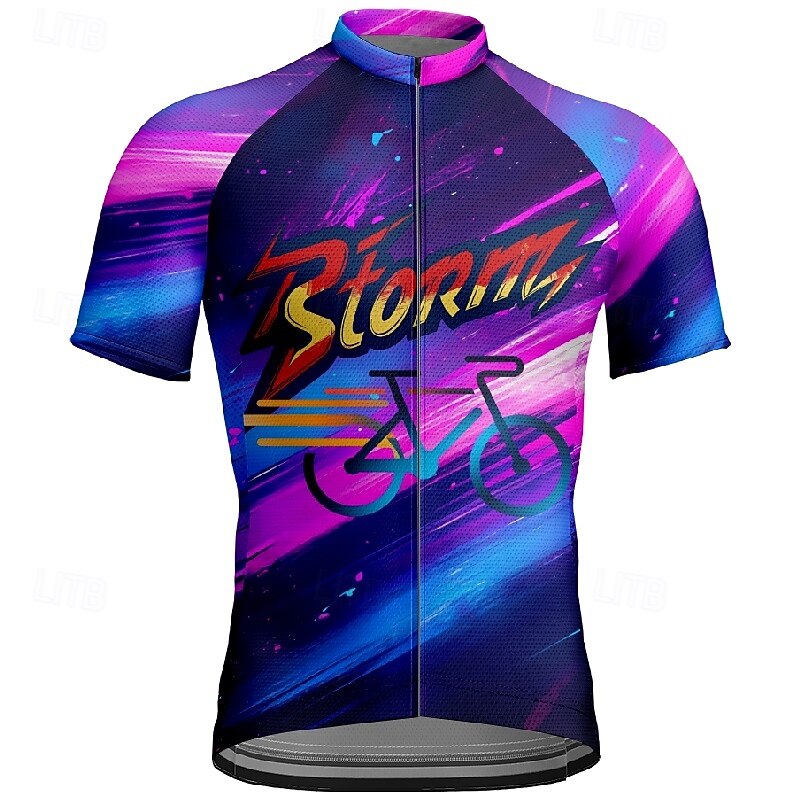 Men's Cycling Jersey Gradient Letter & Number Short Sleeve Bike Tee Tshirt Jersey with 3 Rear Pockets Mountain Bike MTB Quick Dry Anatomic Design Wicking Breathable Sports Dark Purple Blue Purple